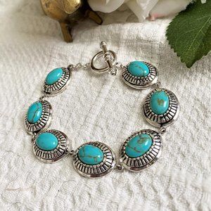 Faux Turquoise and Silver Toggle Bracelet
